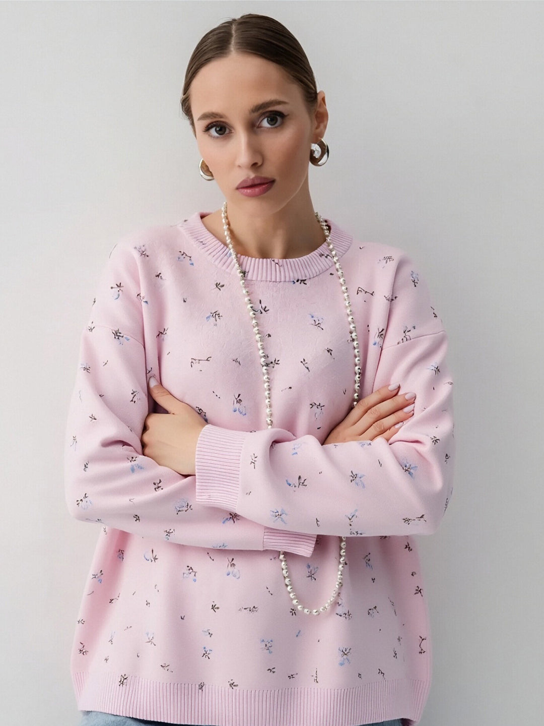 Damen lässiger Sweatpullover mit floralem Design und oversized Schnitt Drune