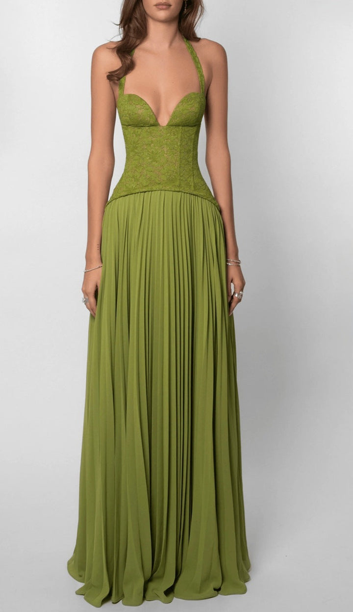Damen nan elegantes Abendkleid mit Spitzenkorsett und plissiertem Maxirock Drune