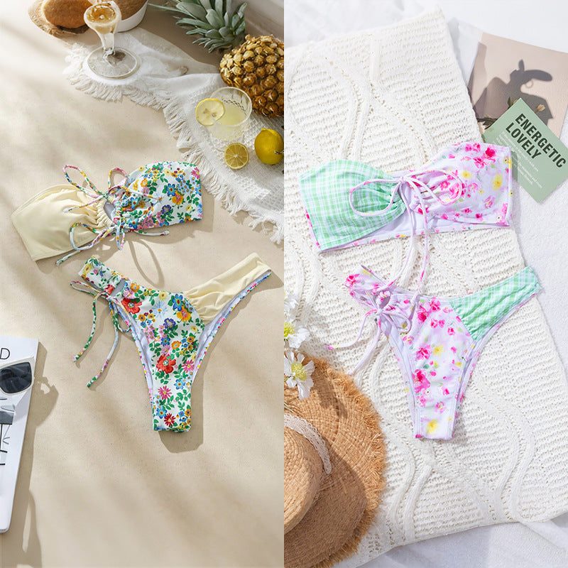Damen Fröhlicher Blumendruck Bikini Drune