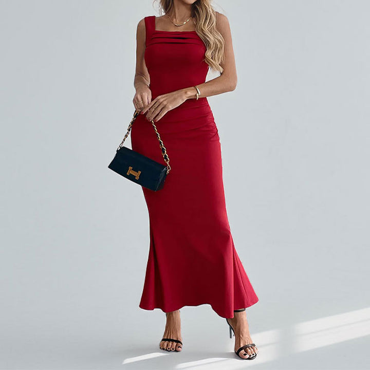 Damen Maxikleid mit figurbetontem Schnitt und elegantem U-Ausschnitt Drune