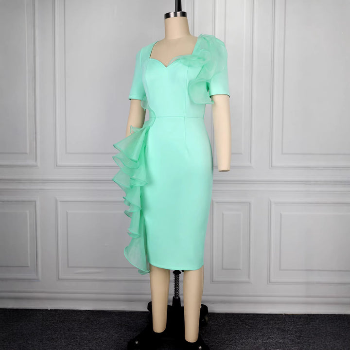 Damen figurbetontes Cocktailkleid mit elegantem Rüschendesign Drune