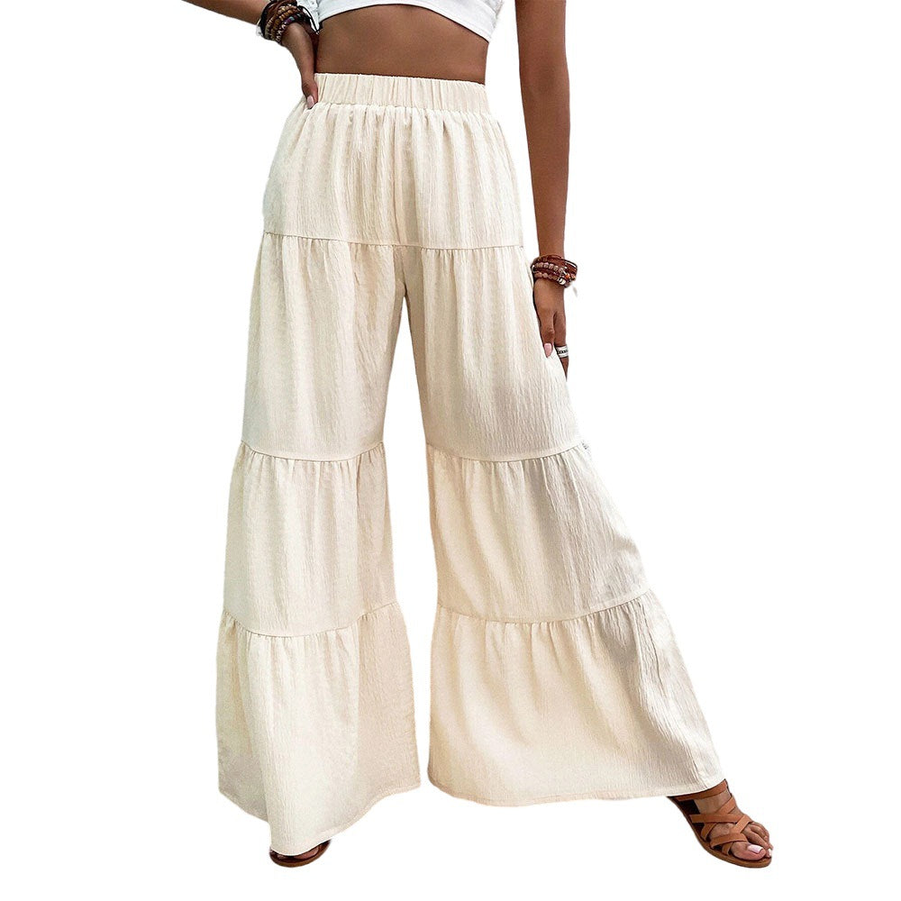 Damen weite Palazzo-Hose mit gestuftem Design und elastischem Bund Drune