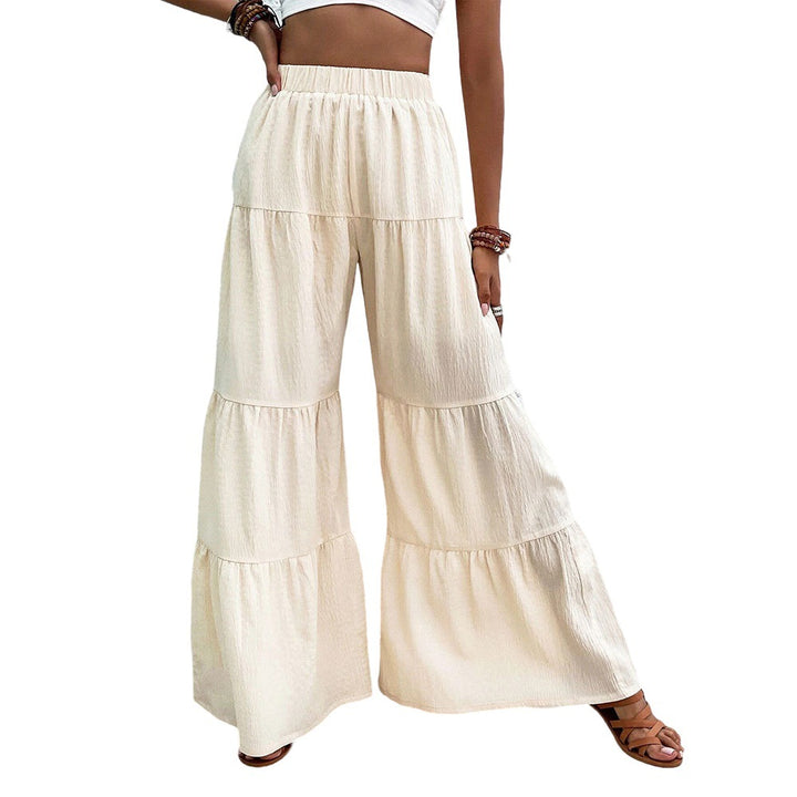 Damen weite Palazzo-Hose mit gestuftem Design und elastischem Bund Drune