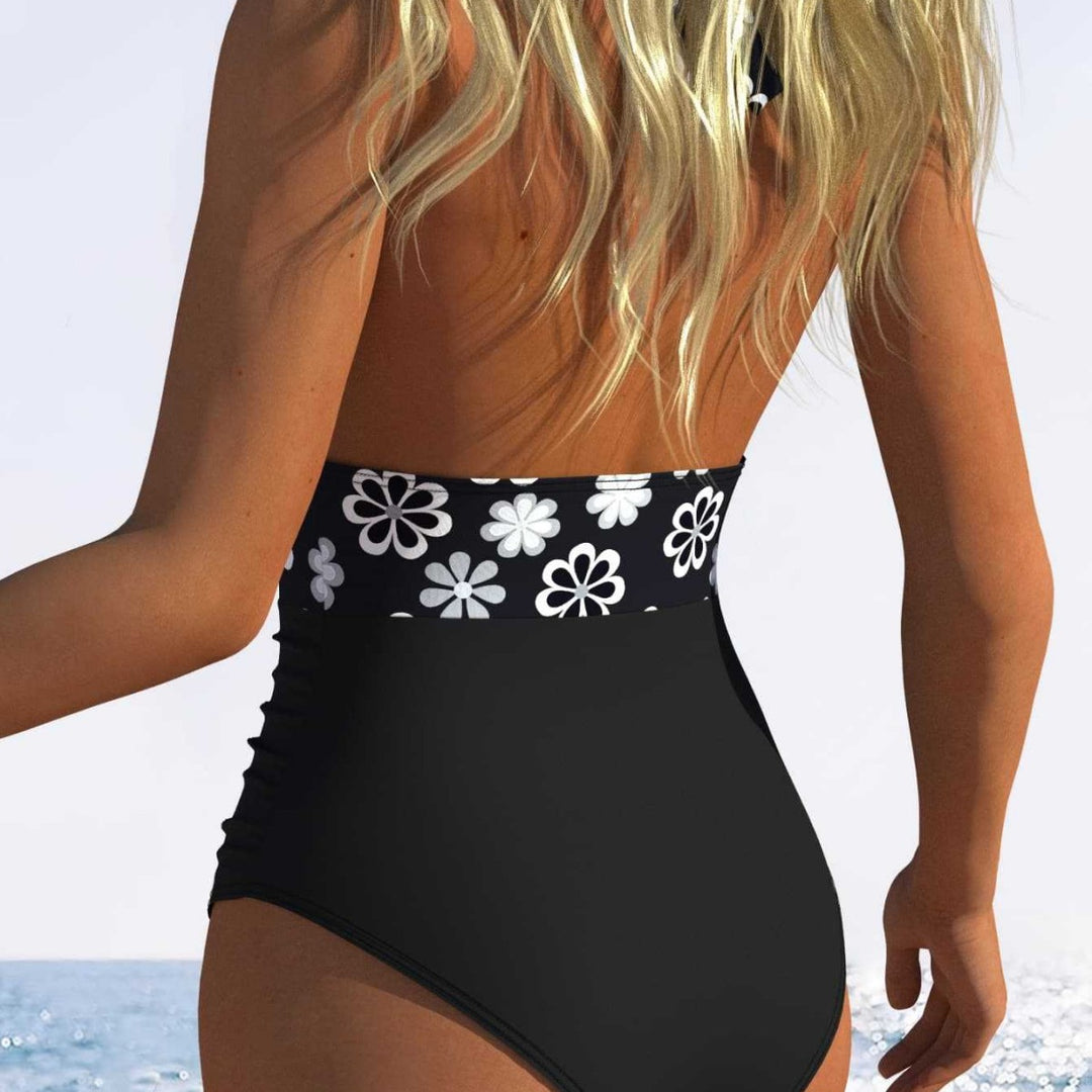 Damen Hochgeschnittener Badeanzug mit floralem Design Drune
