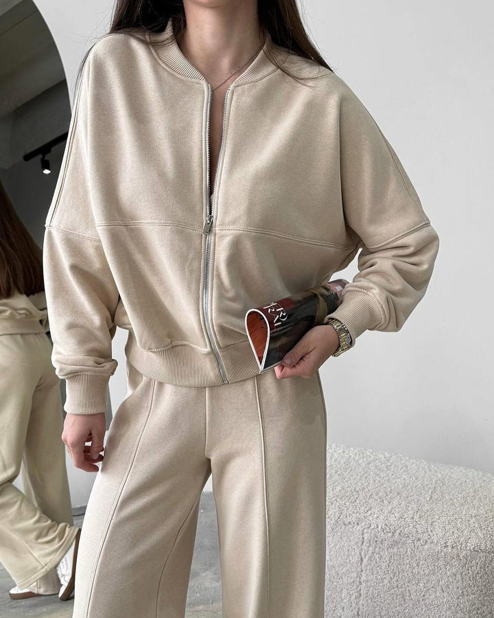 Damen Sportliches Lounge-Set mit Reißverschlussjacke und weiten Hosen Drune