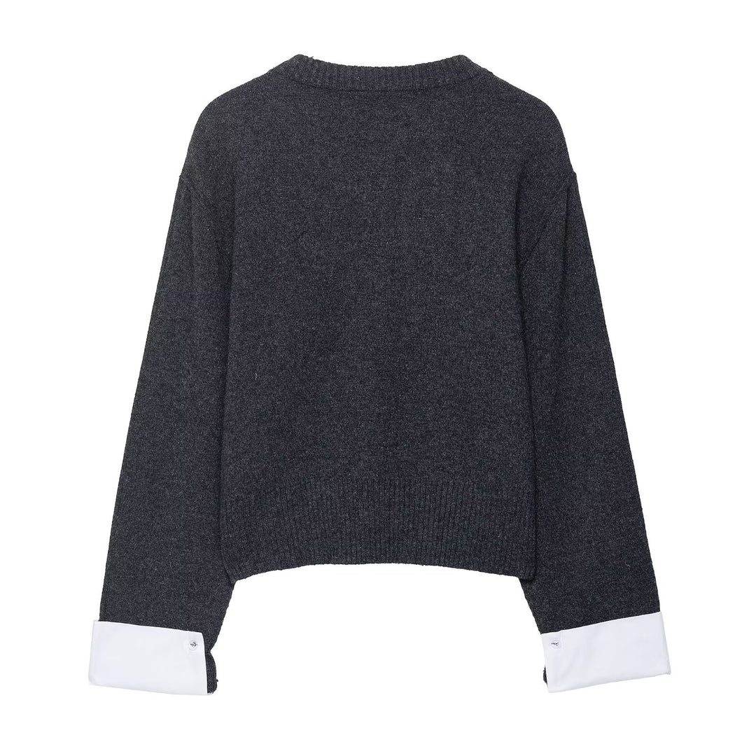 Damen kuschelige Strickjacke mit eleganten Kontrastärmeln Drune
