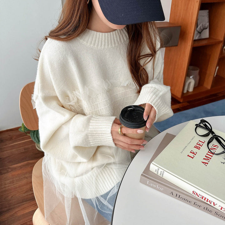 Damen Oversized Pullover mit Rüschendetails Drune