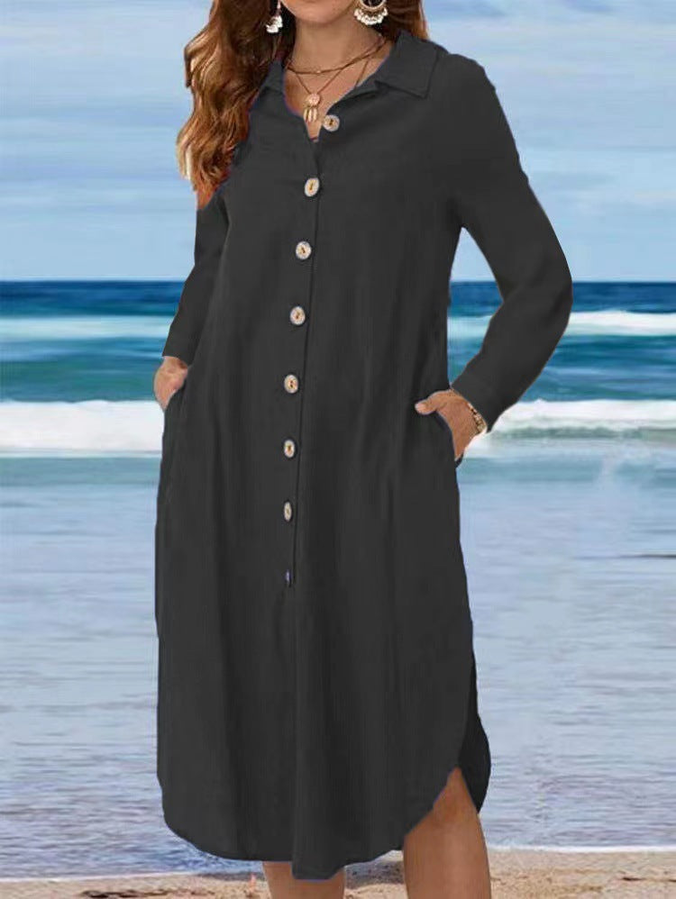 Damen Hemdblusenkleid mit Knopfdetail und schwingendem Saum Drune
