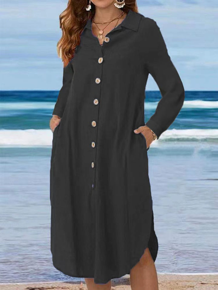Damen Hemdblusenkleid mit Knopfdetail und schwingendem Saum Drune