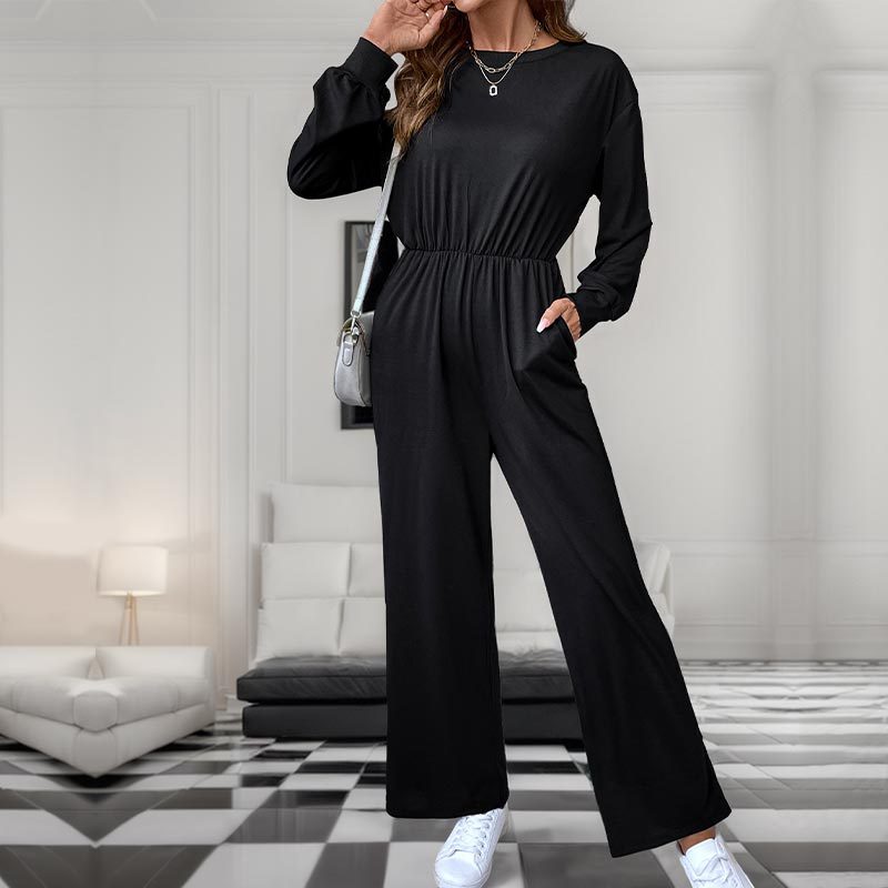 Damen lässiger Jumpsuit mit tailliertem Bund und praktischen Seitentaschen Drune