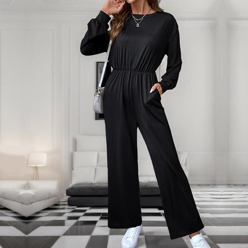 Damen lässiger Jumpsuit mit tailliertem Bund und praktischen Seitentaschen Drune