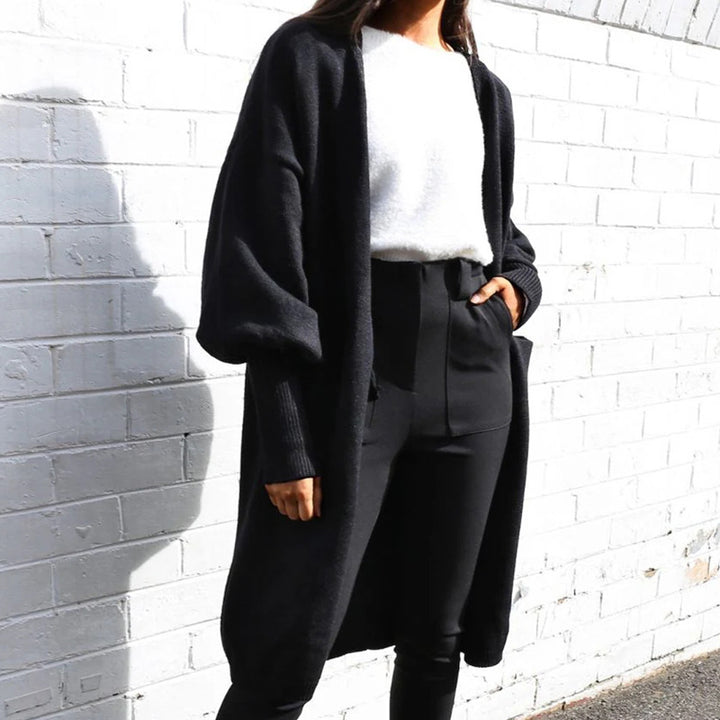Damen elegante Strickjacke mit voluminösen Ärmeln und praktischen Taschen Drune