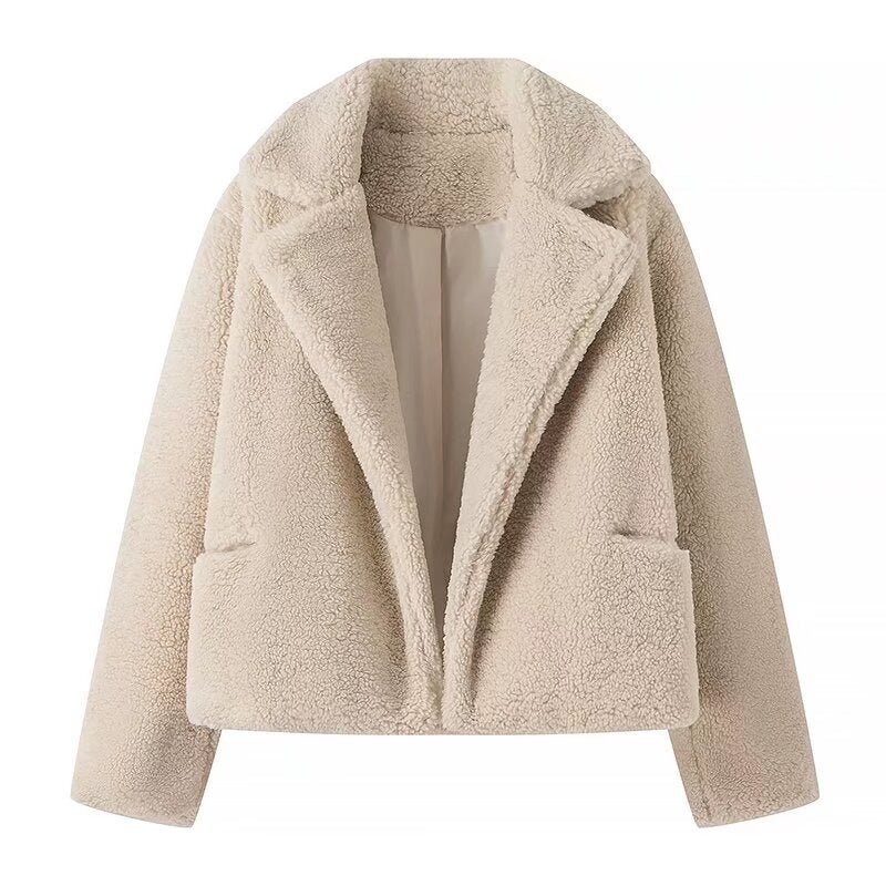 Damen Kuschelige Plüschjacke mit Reverskragen und Taschen Drune