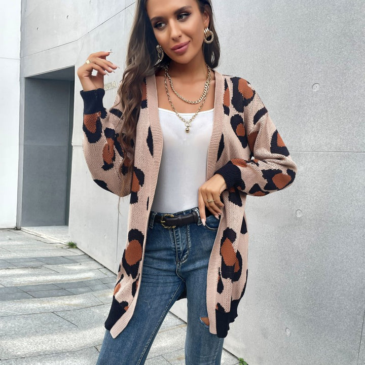 Damen lässiger Cardigan mit modernem Leo-Muster und offenem Schnitt Drune