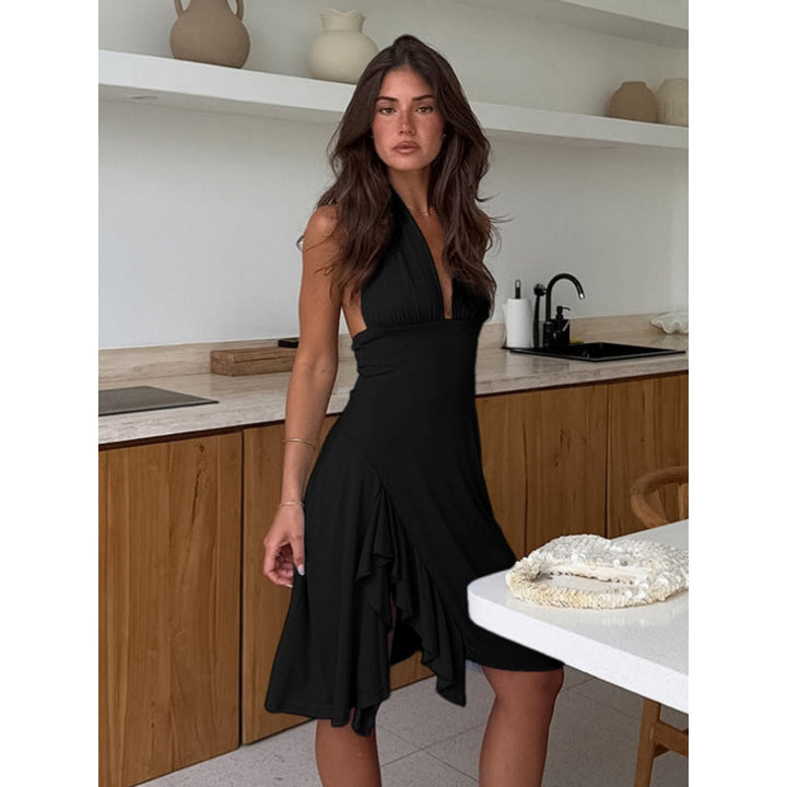 Damen Wickelkleid mit elegantem Halsausschnitt und asymmetrischem Saum Drune