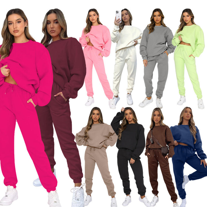 Damen nan zweiteiliges Cozy-Loungewear-Set mit Oversize-Rundhals und hochgeschnittener Jogginghose mit Kordelzug Drune