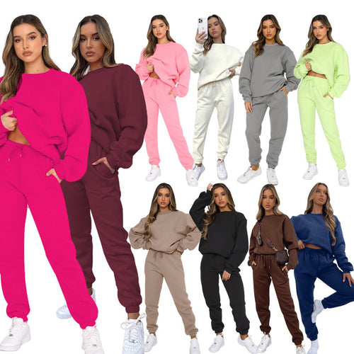 Damen nan zweiteiliges Cozy-Loungewear-Set mit Oversize-Rundhals und hochgeschnittener Jogginghose mit Kordelzug Drune