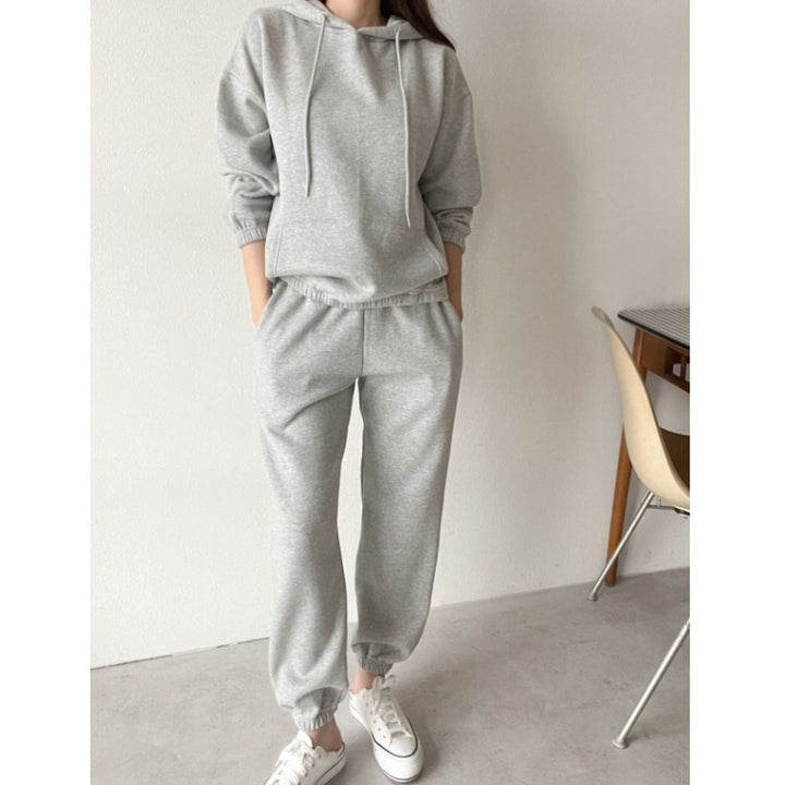 Damen lässiges Hoodie- und Jogginghose-Set aus weichem Baumwollmix mit praktischem Kängurutasche Drune