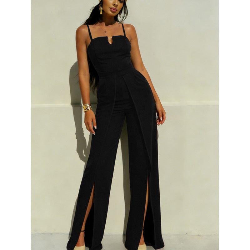 Damen Elegantes Langarm-Overall mit hochgeschlossenem Ausschnitt und seitlichem Schlitz Drune