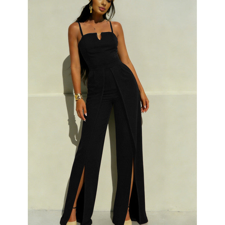 Damen Elegantes Langarm-Overall mit hochgeschlossenem Ausschnitt und seitlichem Schlitz Drune