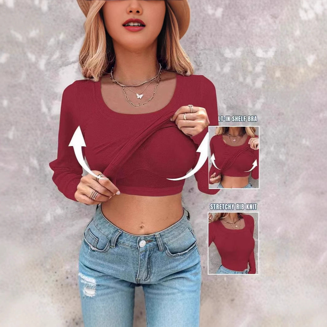 Damen cropped Langarmshirt mit integriertem Trägershirt Drune