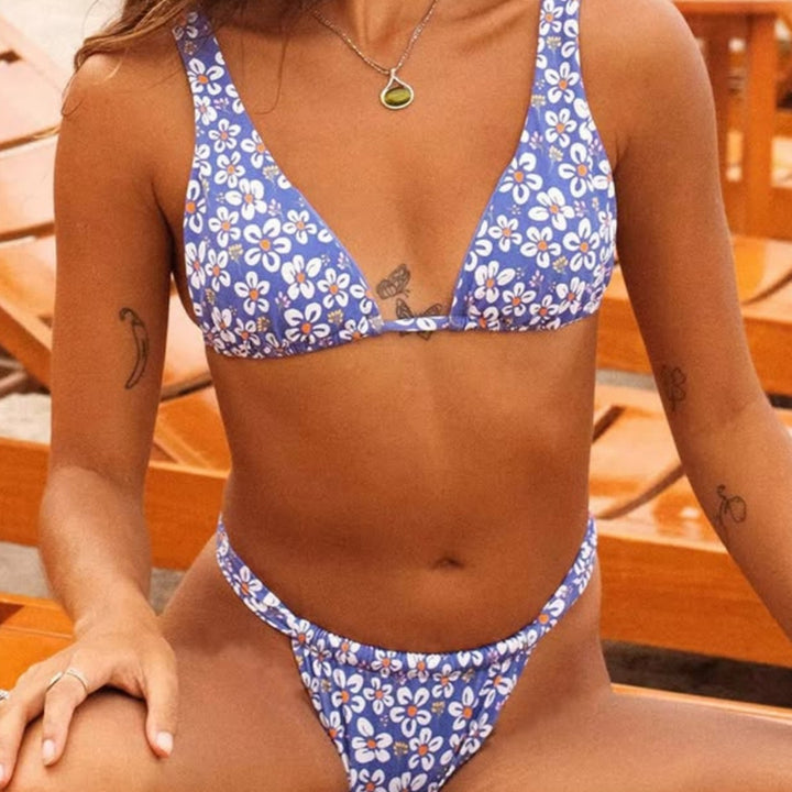 Damen Triangel-Bikini mit floralem Muster und verstellbaren Trägern Drune
