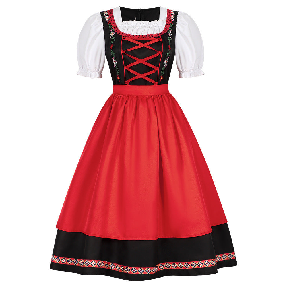 Damen nan traditionelles Dirndlkleid mit besticktem Mieder, Puffärmeln und Schürze Drune
