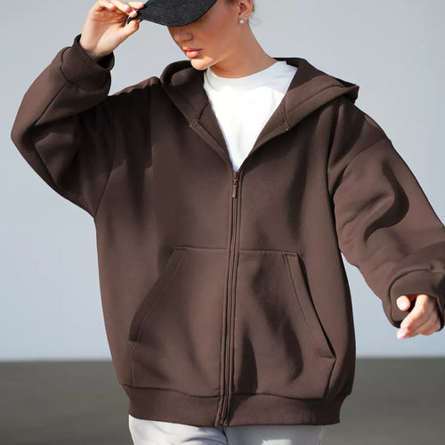 Damen weiche Zip-Hoodie-Jacke mit Kängurutaschen Drune