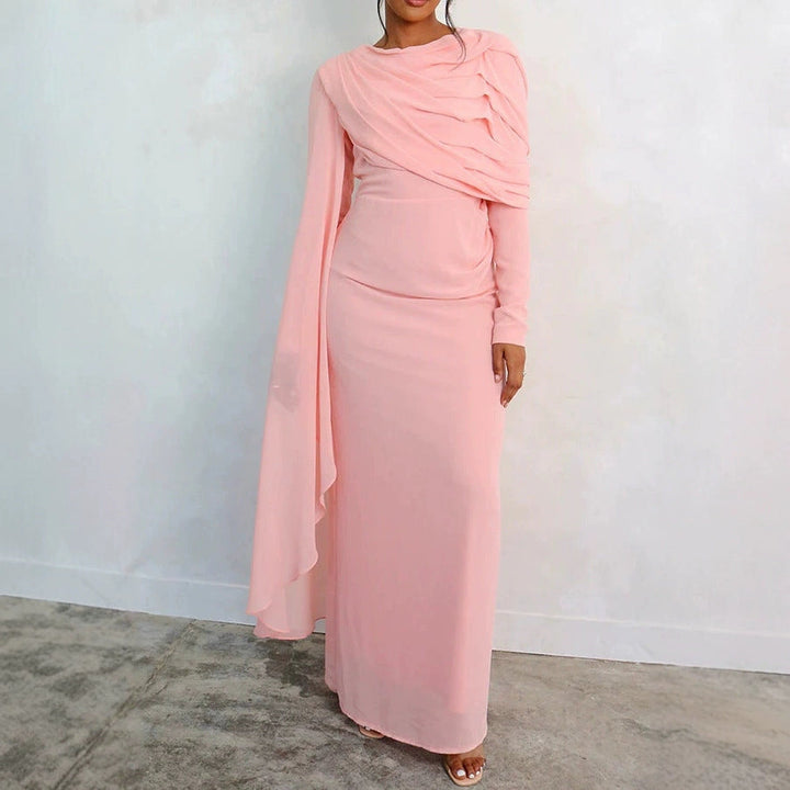 Damen Glamouröses Langarmkleid mit drapiertem Oberteil und fließendem Schnitt Drune