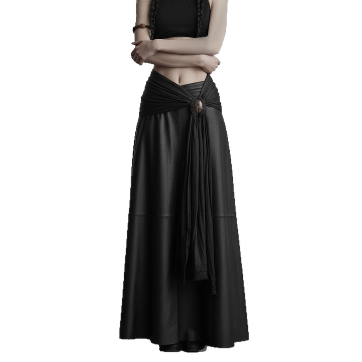 Damen eleganter Satin-Abendrock mit raffinierten Rüschen und Spitzenakzenten Drune