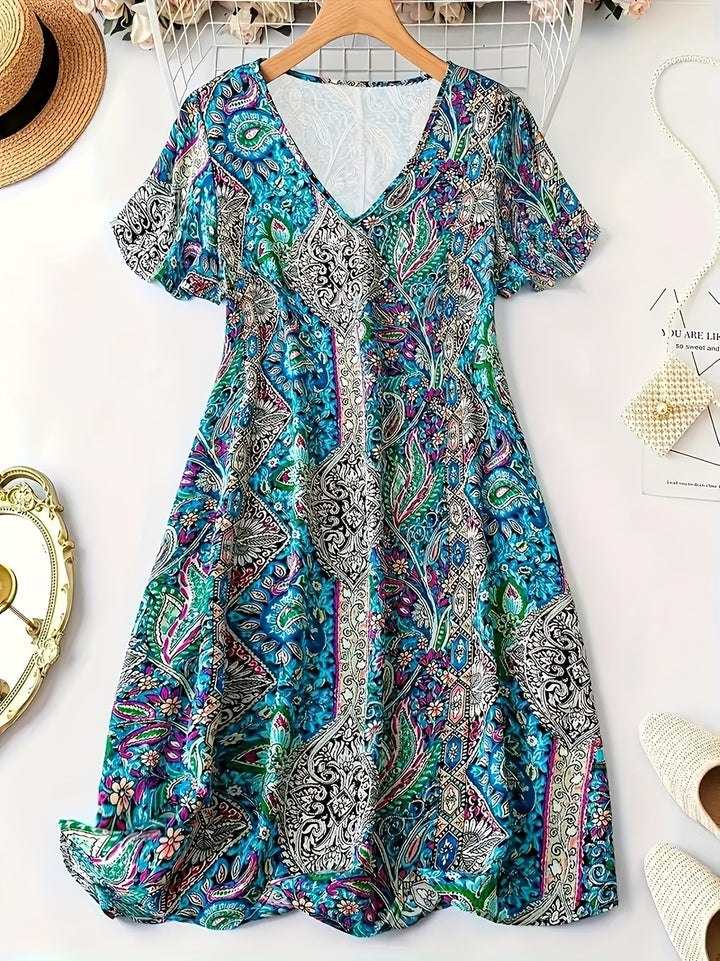 Damen Maxikleid mit V-Ausschnitt und buntem Paisleymuster Drune