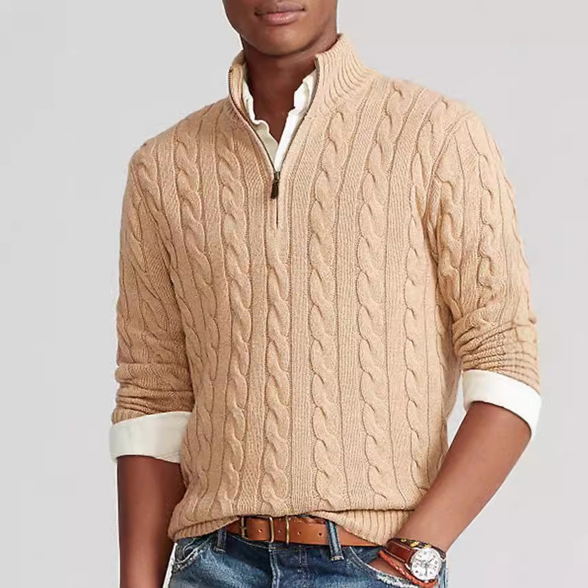 Herren Strickpullover mit hohem Kragen und strukturiertem Zopfdesign Drune
