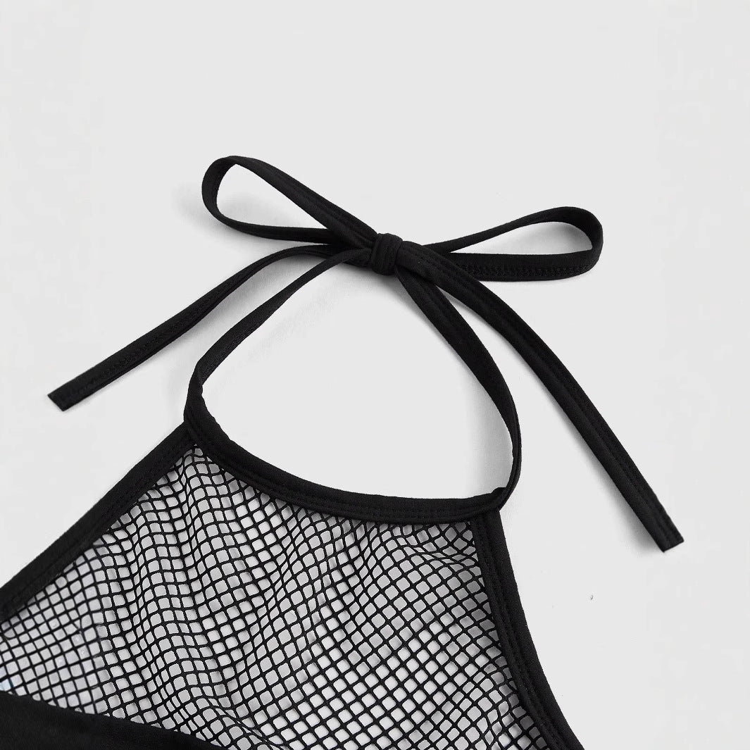 Damen Trendiges Crop-Top mit Netzdetails und originellem Grafiklitz Drune