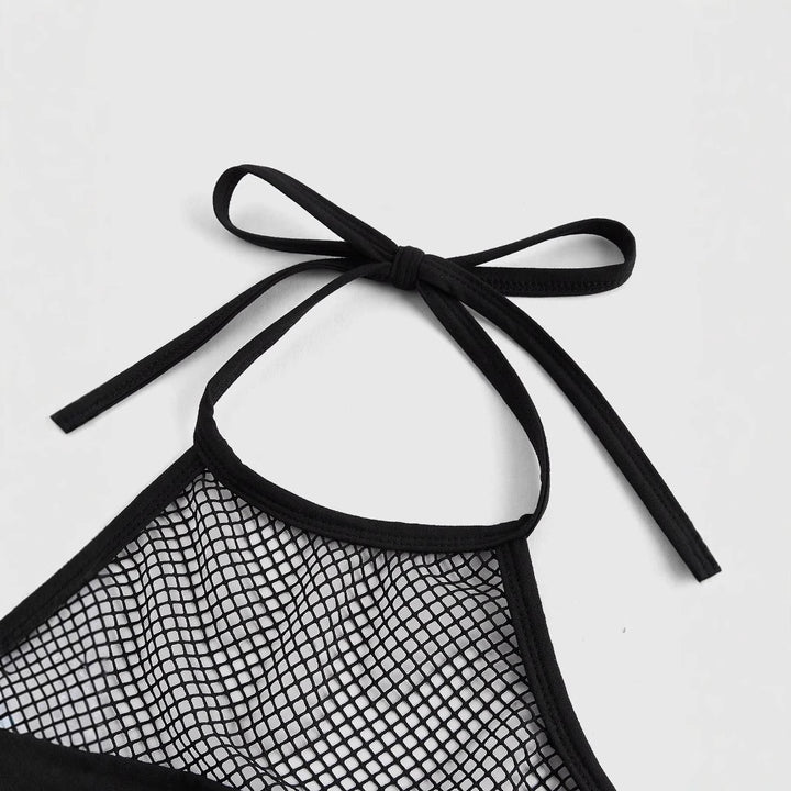 Damen Trendiges Crop-Top mit Netzdetails und originellem Grafiklitz Drune
