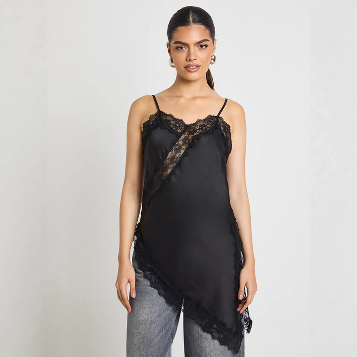 Damen Asymmetrisches Spitzen-Cami mit luxuriösen Details Drune