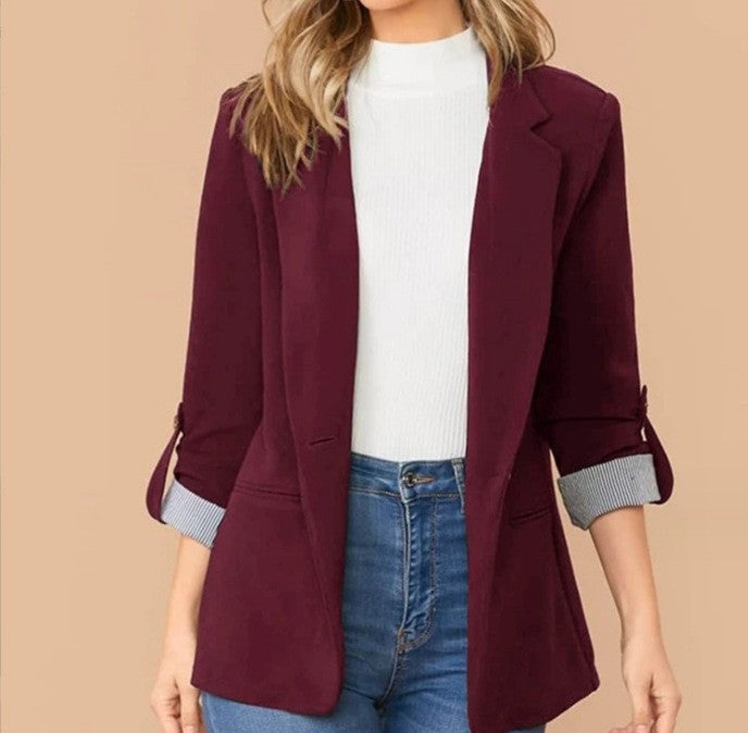 Damen nan taillierter Casual-Blazer mit umschlagärmeln und dekorativem Knopfdetail Drune