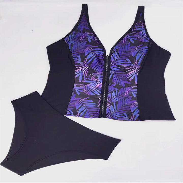 Damen Sportliches Bikini-Set mit floralem Reißverschluss Drune