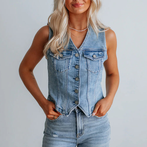 Damen Denim Weste mit Knopfleiste und modernen Schnittrahmen Drune