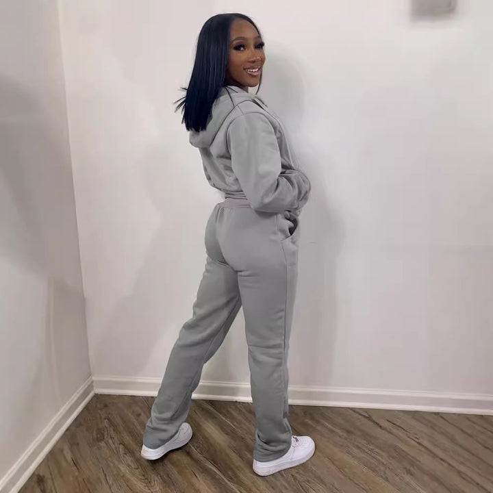 Damen nan Komfort-Zip-Hoodie mit taillenhoher Bootcut-Jogginghose Set Drune