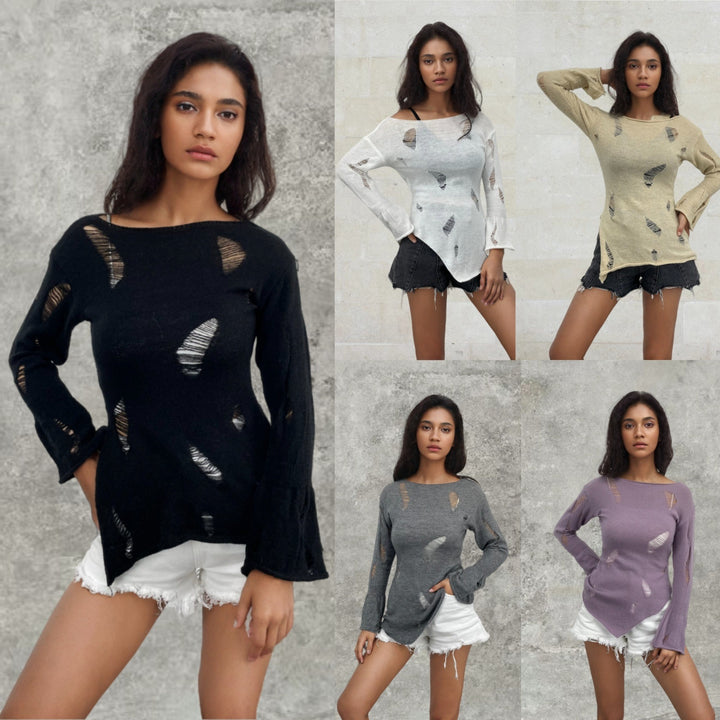 Damen Urbaner Rippstrickpullover mit distressed Details Drune