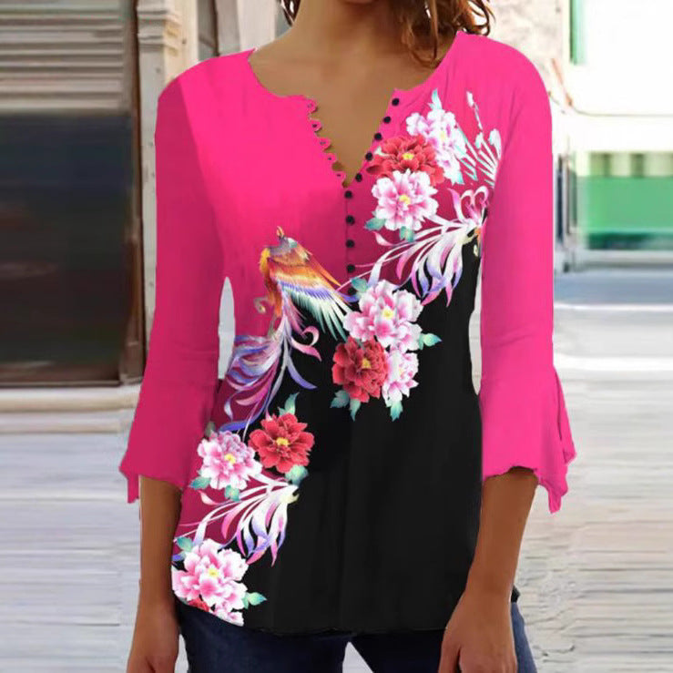 Damen Bedruckte Tunika-Bluse mit Knopfleiste Drune