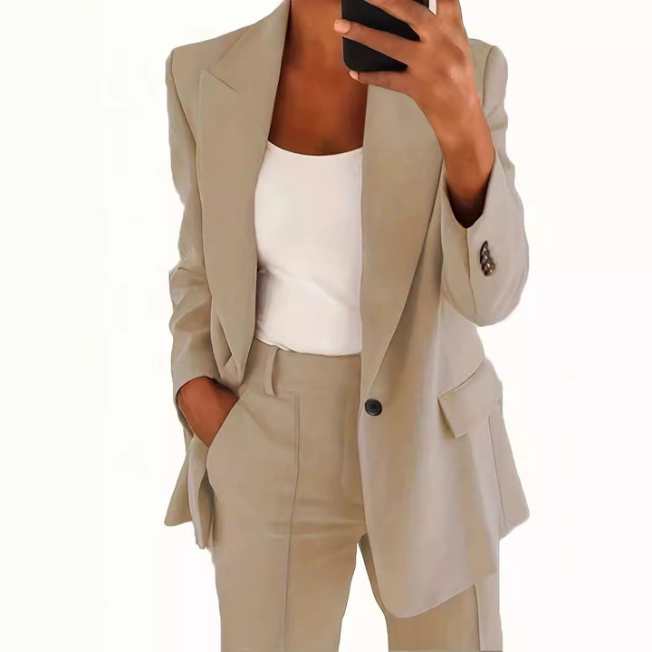 Damen nan taillierter Blazer-Hosen Businessanzug aus Stretchstoff Drune