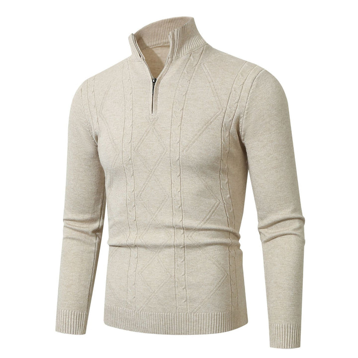 Herren Strickpullover mit modernem Zopfmuster und hohem Stehkragen Drune