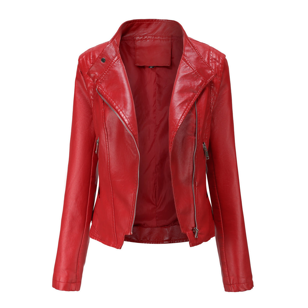Damen nan kurze taillierte Bikerjacke aus Kunstleder mit asymmetrischem Reißverschluss Drune