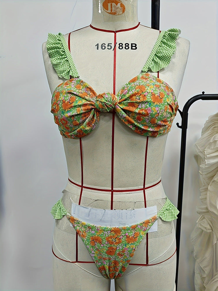 Damen Floral gemusterter Bikini mit Rüschendetails Drune