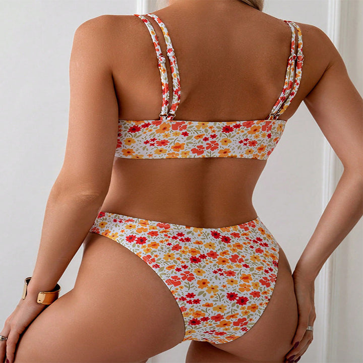 Damen Triangel-Bikini-Set mit verstellbarem Kordelzug und floralen Details Drune