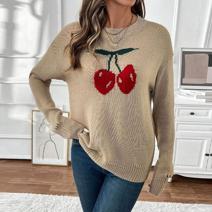 Damen Strickpullover mit fruchtigem Design und lässigem Schnitt Drune