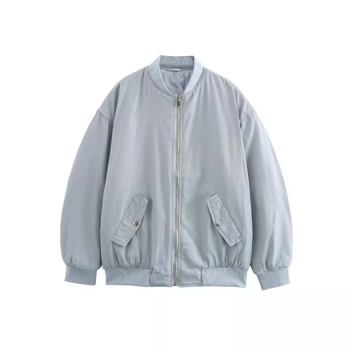 Damen modische Bomberjacke mit praktischen Taschen und hochgeschlossenem Kragen Drune