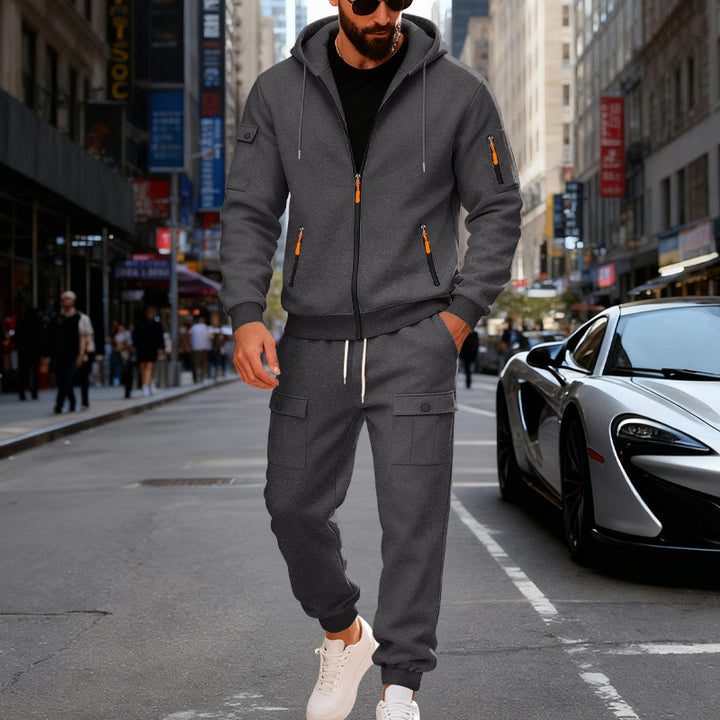 Herren stylisches Zweiteiliges Jogginganzug mit Kapuze und praktischen Taschen Drune