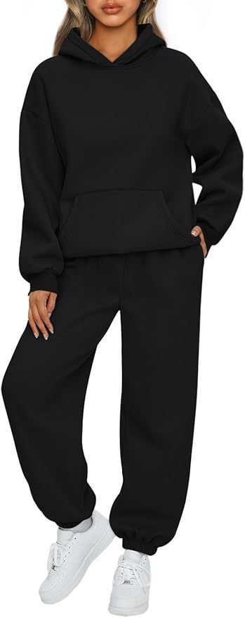 Damen nan luxuriöses Oversize-Loungewear-Set Kapuzenpullover mit Kängurutasche und weit geschnittene Jogginghose mit elastischen Knöchelabschlüssen Drune